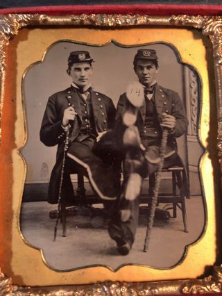 Civil War Soldiers Sixth Plate Unusual Tintype Of Two Wounded Soldiers Wi/ Canes