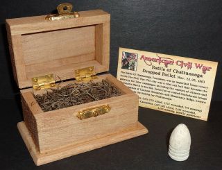 Civil War Bullet With Display Chest Battle Of Chattanooga,  Tennessee,  Nov 1863
