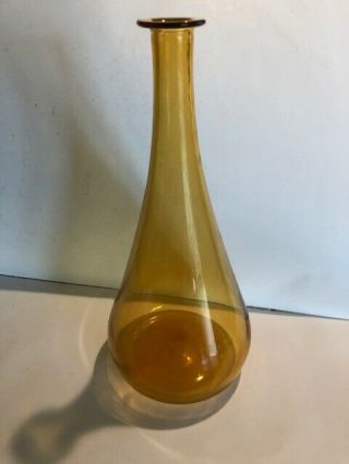 Vintage Mid Century Large Amber Hand Blown Glass Vase 14 " Tall