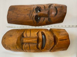 Vintage Hand Carved Wooden Tribal Large Face Mask Pair