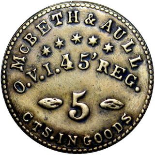45th Ohio Volunteer Infantry Civil War Sutler Token Mcbeth & Aull Plate Token
