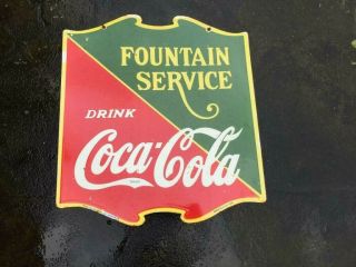 Porcelain Coca - Cola Fountain Enamel Sign Size 22.  5 " X 25 " Inches Double Sided