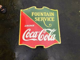Porcelain Coca - Cola Fountain Enamel Sign Size 22.  5 