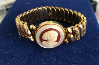 Vintage Gold Filled Sweetheart Bracelet With Cameo Marked M