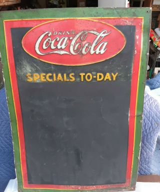 Vintage Coca Cola Chalkboard Menu Board " Specials To - Day " Old Tin Sign 27 X 19 "
