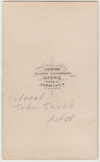 CDV BRADY PHOTO OF CIVIL WAR GENERAL JOHN JACOB ASTOR III AS COLONEL IN 1862 2