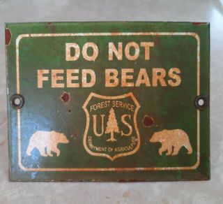 VINTAGE US NATIONAL FOREST SERVICE DO NOT FEED BEARS PORCELAIN RV CAMPING SIGN 3