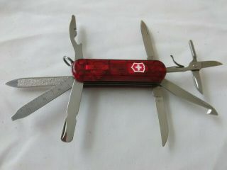 Victorinox Swiss Army Pocket Knife Small 8 Tool With Pen & Led Light,  Clear Red
