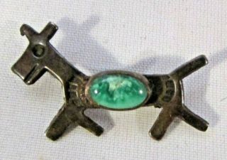 Stunning Vintage Fred Harvey Era Silver Turquoise Dog Pin Brooch ?