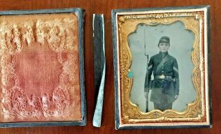 Civil War Photography Tintype Large 1/4 - Plate Fully - Armed Tinted Image