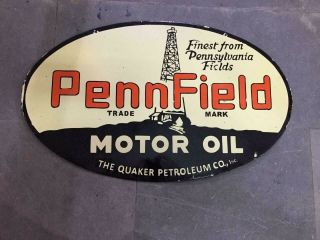 Porcelain Pennfield Motor Oil Enamel Sign Size 36 " X 22 " Inches Double Side