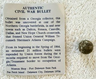 Authentic Civil War Bullet With Information Card