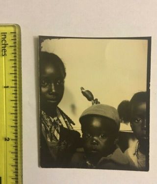 Vintage Photobooth Photo Of Three Cute African American Children With Corn Dog