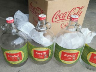 1953 Case Of 4 Coca Cola 1 Gallon Syrup Glass Bottles W/ Cocaine Removed Labels
