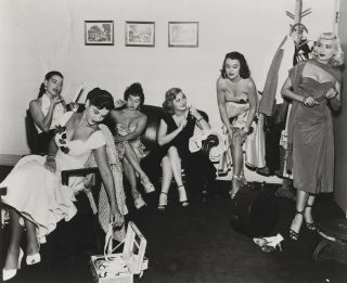 Vintage c.  1950s Showgirl Beauty Pin Up Girls in Dressing Room Candid Photograph 2