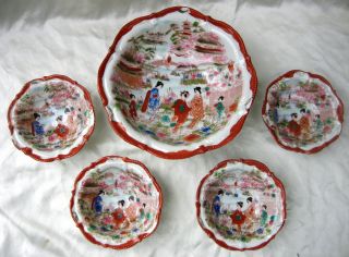 Vintage Geisha Girl Porcelain 5 - Piece Berry Bowl Set