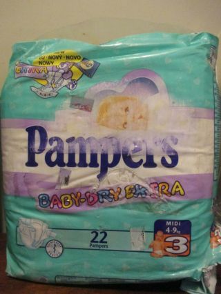 Vintage 1 Pack Of 22 Pampers Size 3 Baby Dry Extra Diapers Rare