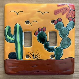 Cactus Talavera Mexican Pottery Light Switch Double Toggle Plate Cover Ceramic