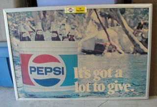 Vintage Pepsi Cola Cardboard And Metal Frame Sign 38 X 261/2