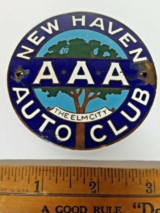 Aaa Haven Auto Club Elm City Porcelain License Plate Topper Sign Gas Oil Car