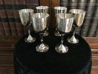 Set Of 6 Vintage Ornately Engraved Wine Goblets In Velvet Presentation Box