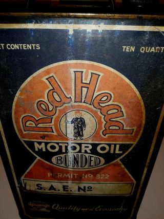 Very Rare Red Head Motor Oil 10 Quart Motor Oil Can Gas Station Sign.