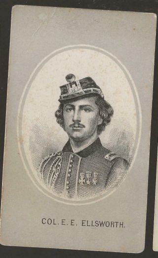 Civil War Cdv Union Colonel Elmer Ellsworth Kia,  Friend Of Lincoln