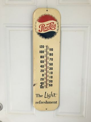 Pepsi Thermometer " The Light Refreshment " 27 " X7 From The 50 " S Very Good Cond.
