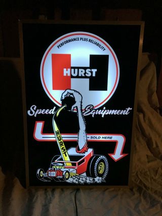 Large Hurst Shifters Lighted Speed Shop Sign Clay Smith Moon Eye Holley Sign