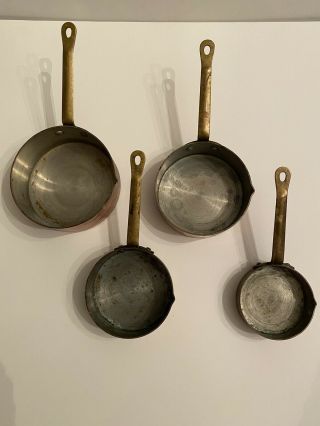 4 Vtg Copper Measuring Cups Skillet Pan Set Brass Handles (1/4 - - 1 Cup)
