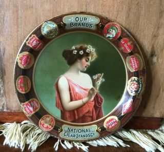 NATIONAL CIGAR STANDS Co.  ADVERTISING CIGAR TOBACCO TIN LITHO TRAY WITH LADY 3