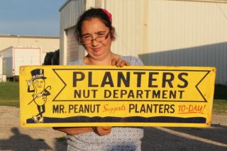 Large Planters Nut Department Mr.  Peanut Grocery Store Gas Oil 32 " Metal Sign