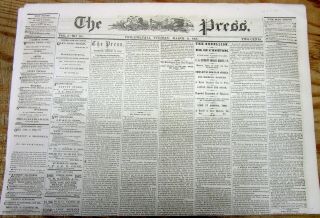 1862 Civil War Newspaper 1st Battle Of Iron Clad Warships Monitor & Merrimac