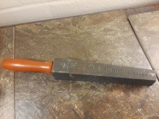 Vintage Carborundum Brand Knife Sharpener Tool No.  57 W/ Orange Wood Handle Guc