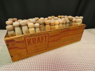 Vintage Primitive Wood Kraft Box Clothespins Farm House Laundry Decor