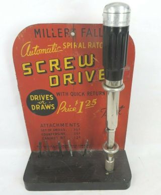 Millers Falls Spiral Ratchet Screw Driver Drill Bits Counter Top Display $1.  25