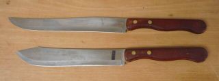 Vintage Ekco Eterna Knife Set Hollow - Ground Stainless Kitchen Wood Handle Usa
