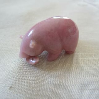 Vintage Pink Stone Carved Zuni Fetish Bear With Salmon