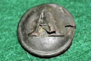 Confederate Artillery Block “a” Button,  Dug At Ft.  Fisher,  Nc