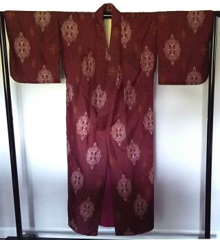 Women ' s Vintage Japanese Meisen Silk Lined Kimono - Robe KS197 2