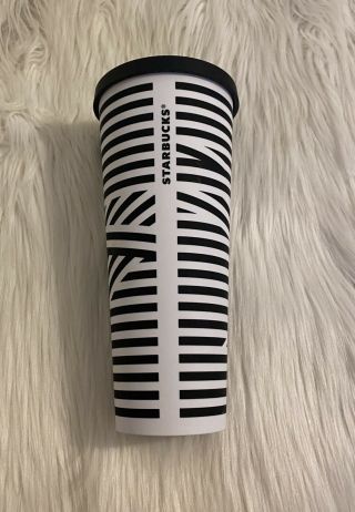Starbucks Zebra Stripe 24 Oz Tumbler Acrylic Cold Cup Venti Matte Black & White
