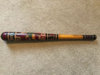 Vintage 19.  5 " Wooden Hand Carved & Painted Mexican Piñata Stick Aztec Mexico