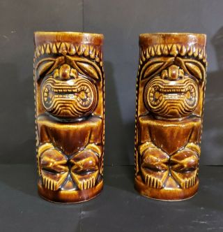 Vintage Orchids Of Hawaii Ku Tiki Mugs Ceramic Cup Brown Japan 6 1/4 In