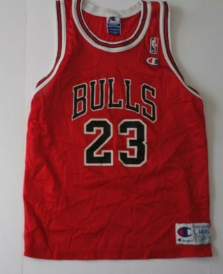 Vintage Champion Red Michael Jordan Chicago Bulls 23 Jersey Size L 14 - 16