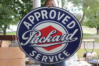 Large Packard Approved Service Car Dealership Gas Oil 30 " Porcelain Metal Sign