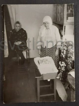1960s Funeral Of Child Dead Coffin Post Mortem Granny Baby Soviet Vintage Photo