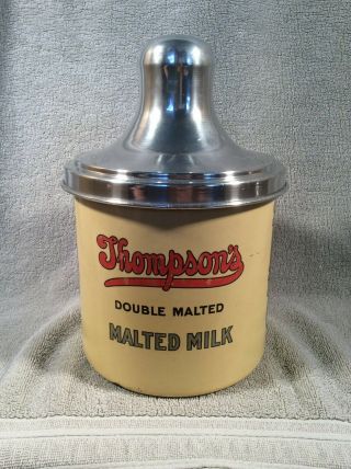 Vintage C1930s Thompsons Malted Milk Porcelain Enamel Container Advertising Jar