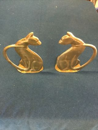 Vintage Mcm Art Deco Solid Brass Kitty Cat Folding Bookends 6.  5 " Tall
