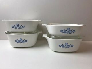 Vintage Corning Ware Blue Cornflower Set Of 4 Casserole Dishes W/ 2 Lids,  1 - 2 Qt