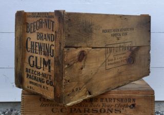Early Vintage Wooden Beech Nut Chewing Gum Storage Box Crate Advertising Decor